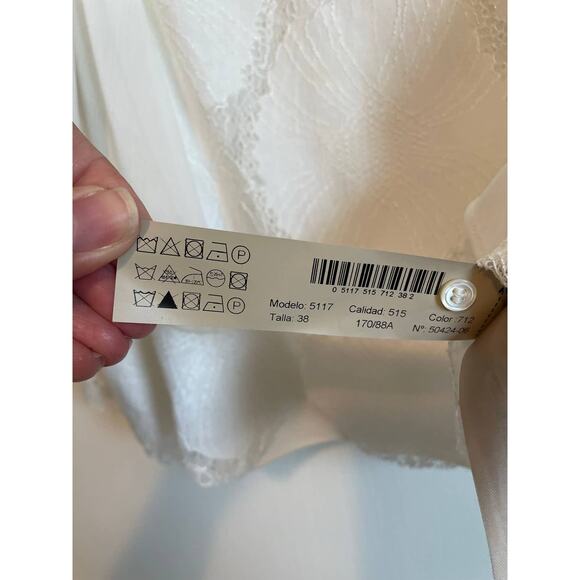 Massimo Dutti Woman's White Ruffled Blouse 3/4 Sleeves Lace Ethereal Romantic 6 - Picture 7 of 7